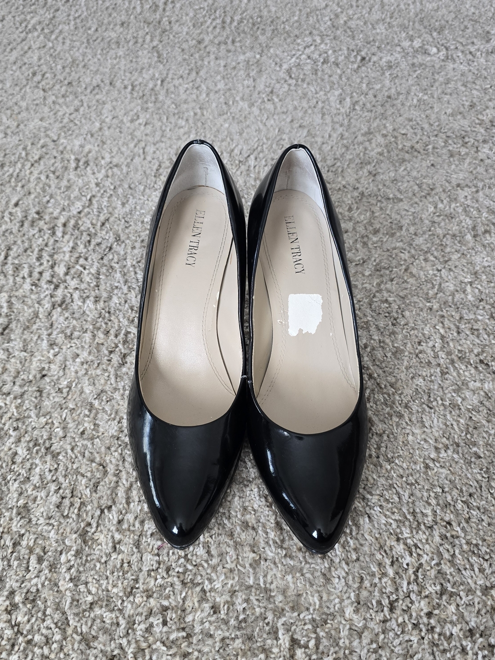 Ellen Tracy Black Patent Pointed-Toe Pump 4 Heel Size 10 Classic Minimalist Chic